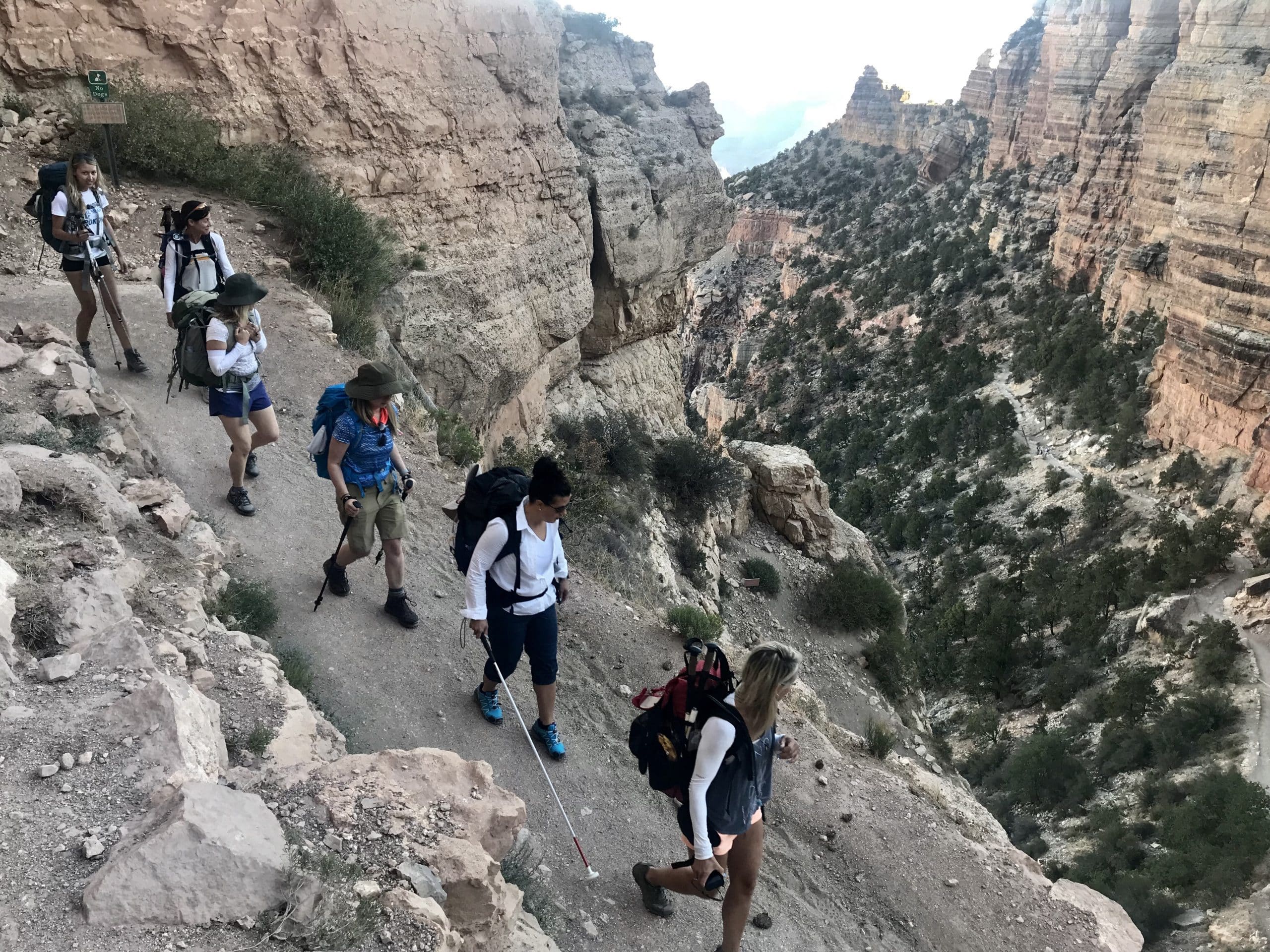 group hiking down into Grand Canyon