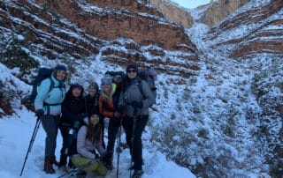group hiking in winter in Grand Canyon